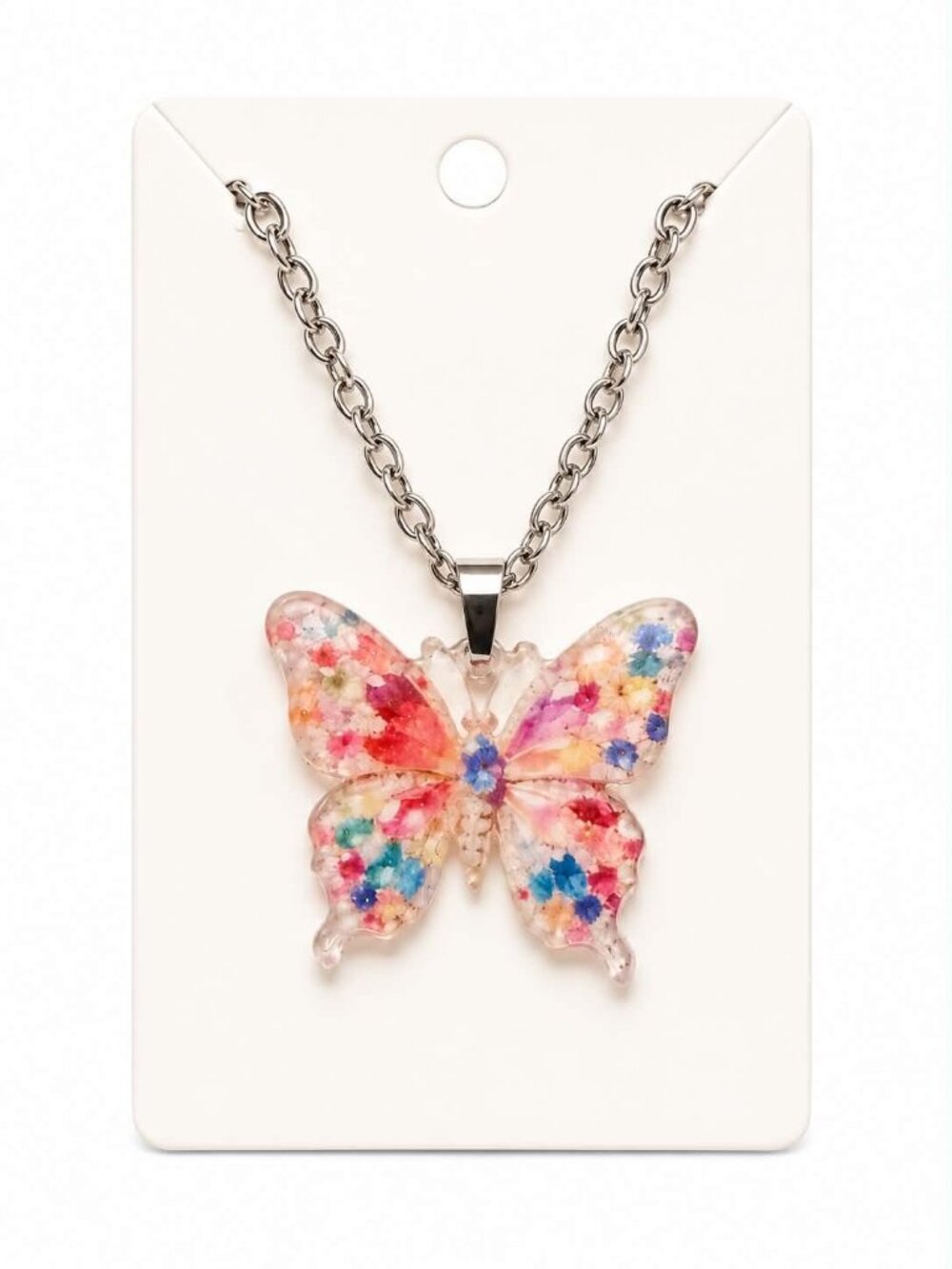 Floral Butterfly Pendant Necklace